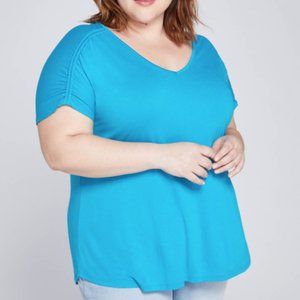 Lane Bryant 26/28 teal ruched-shoulder tee plus